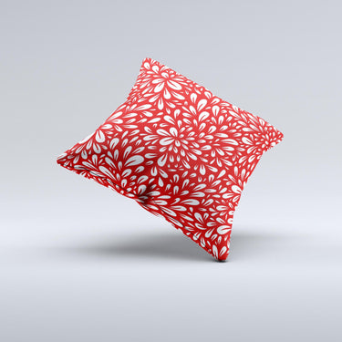Red Floral Sprout Ink-Fuzed Decorative Throw Pillow